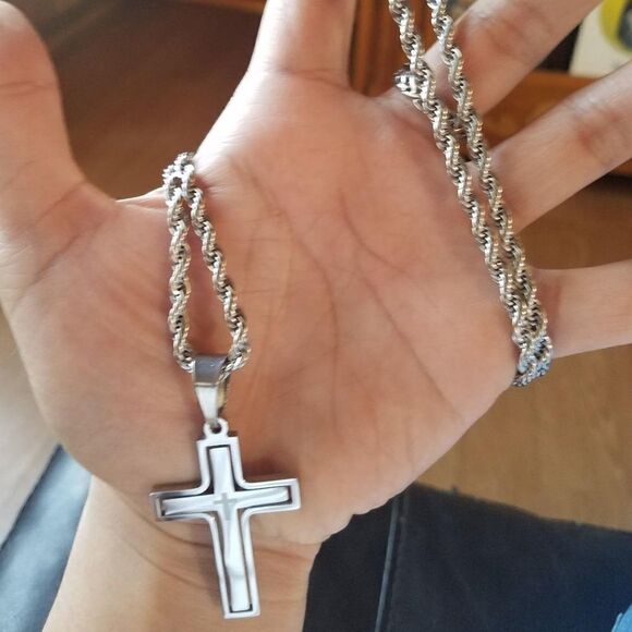 COPY - Men’s Large Silver Cross Necklace - Picture 2 of 6